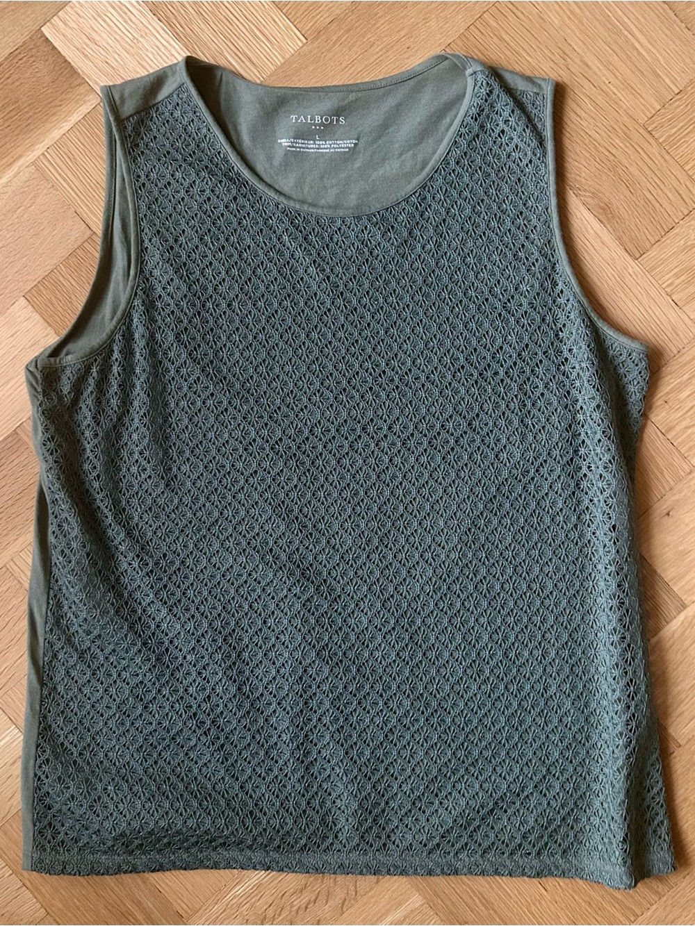 Talbots Olive Green Lace-Front Sleeveless Tank Large
